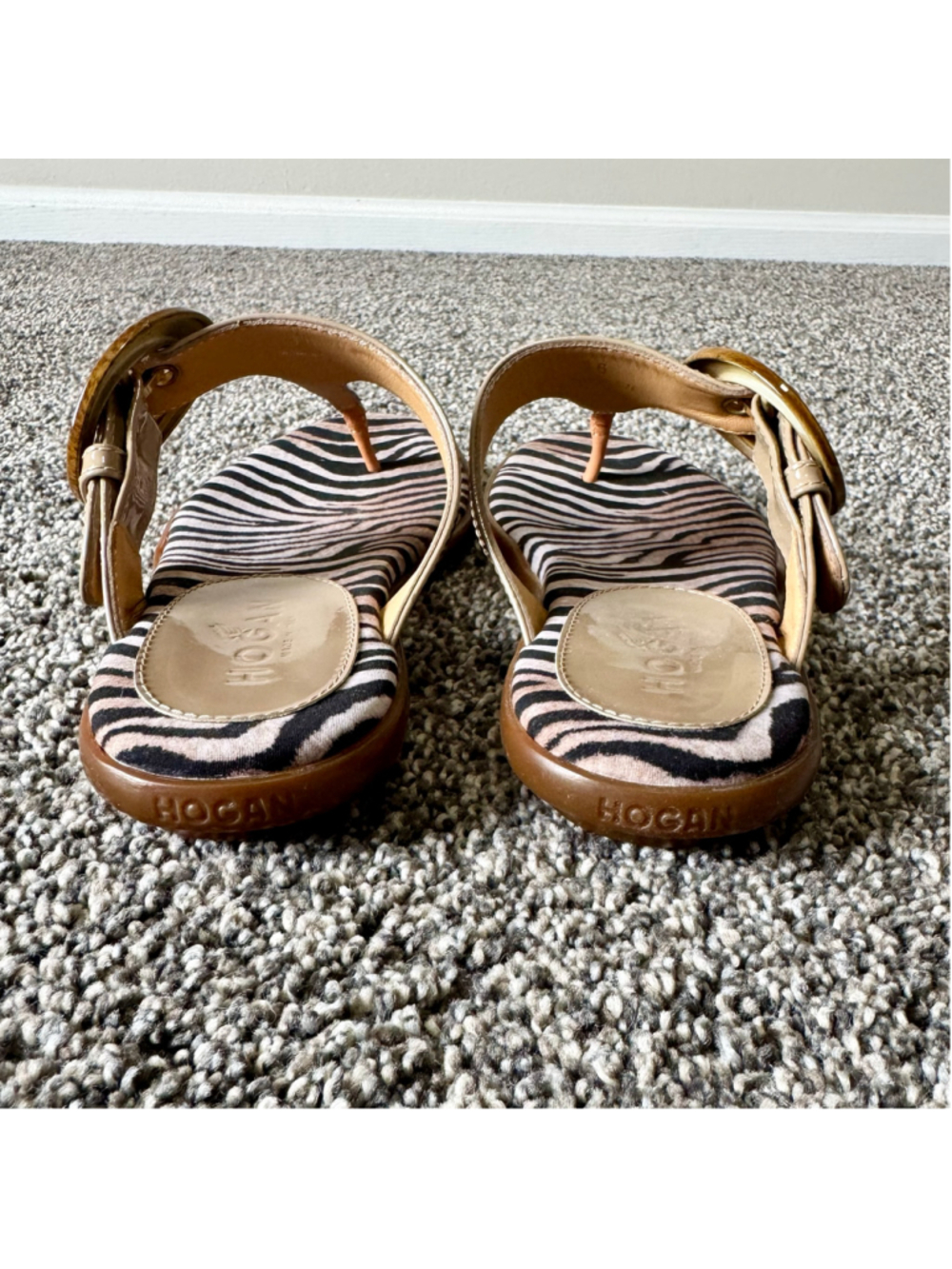 Women's Hogan Patent Leather Ibiza Sandals Zebra Footbed Tortoiseshell Buckle 36 - Picture 8 of 13